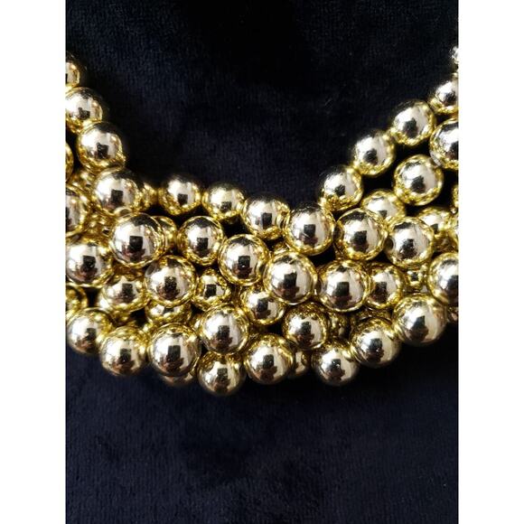 Women's Gold Tone Beaded Necklace Multi Strand Statement Lobster Clasp - Picture 3 of 6